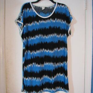 * 2/$15 Exit Tunic Blouse XL Blue Black Silky Top Excellent